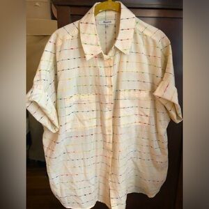 MADEWELL Pearl Ivory Cotton Courier Shirt in Flecked Rainbow Stripe (MEDIUM)